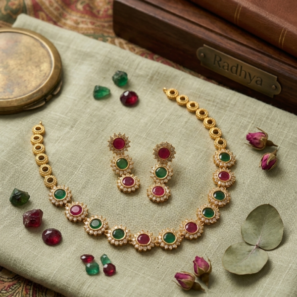 Traditional red green AD kundan jewllery set #2