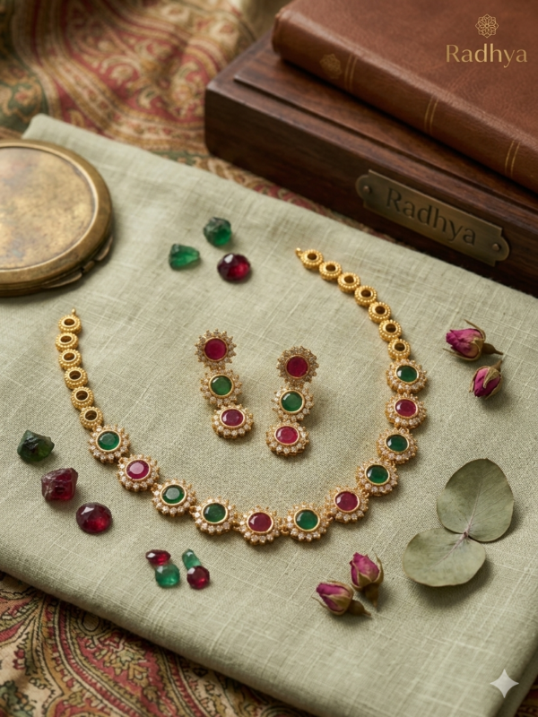 Traditional red green AD kundan jewllery set #2