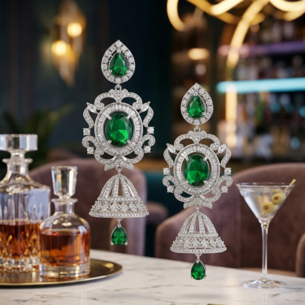 Microsetting bracket diamonds + Emerald CZ statement earrings #1