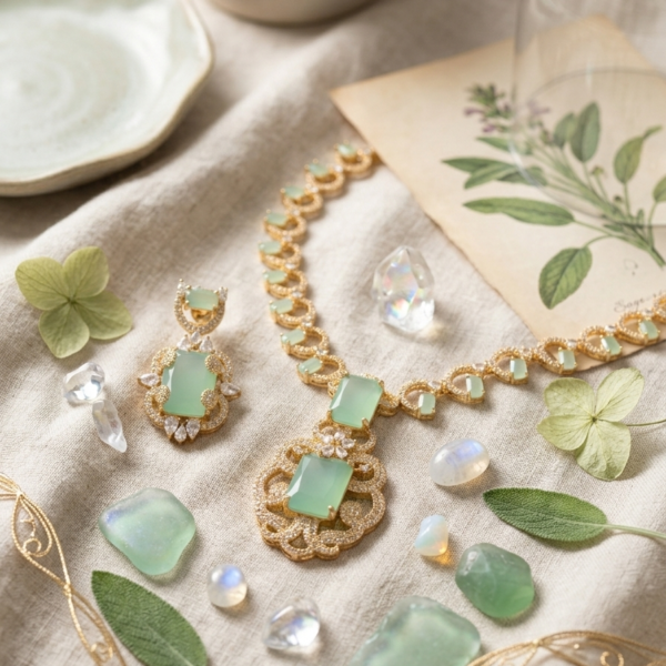 Nanosetting 3d mint pastel green AD jewllery set #1