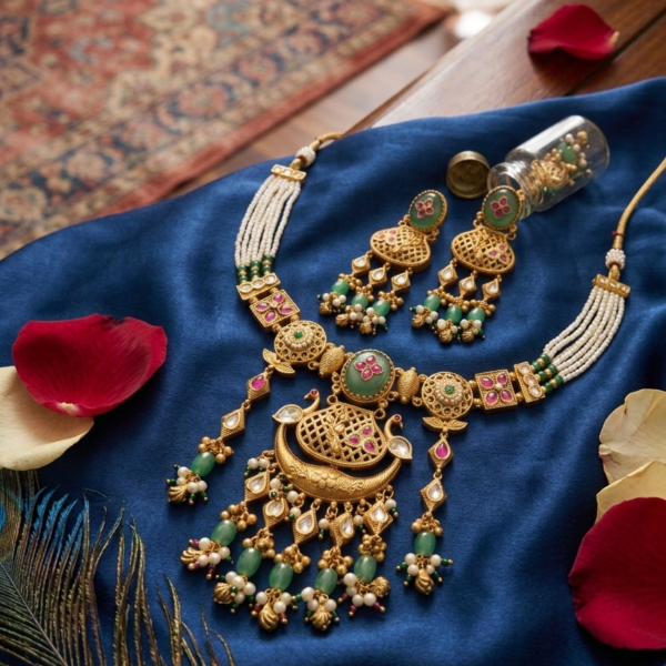 Antique gold premium polki jewellery set #1