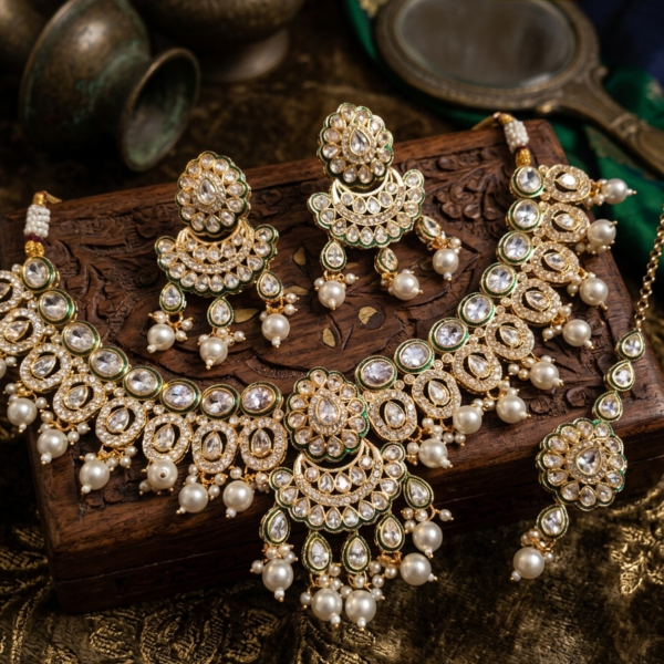 Antique gold premium polki jewellery set #2