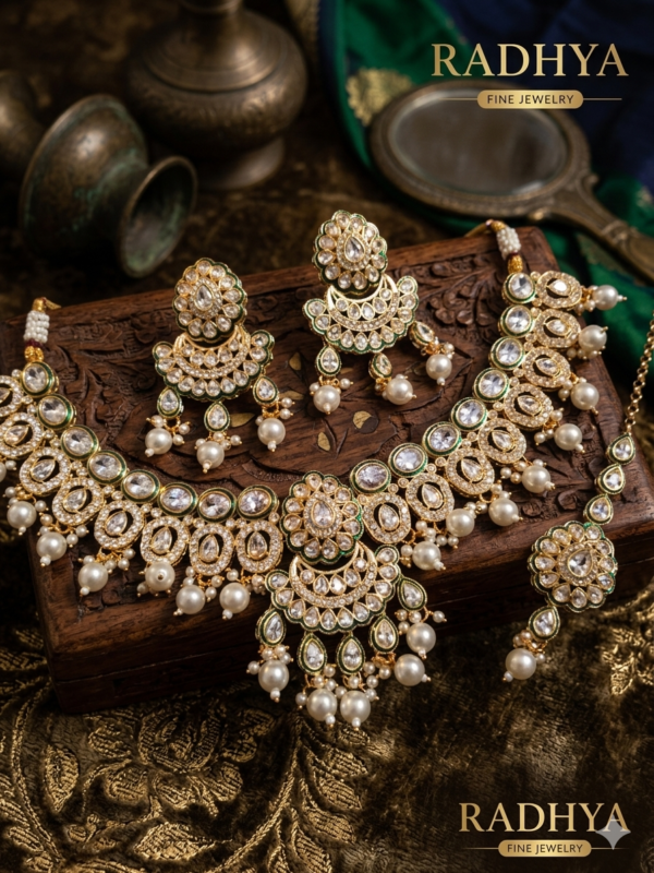 Antique gold premium polki jewellery set #2
