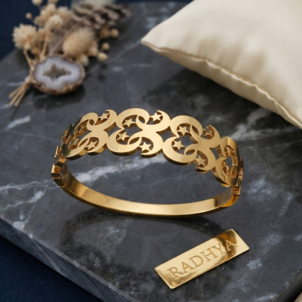 Gold finish celestial cutwork anti-tarnish bracelet
