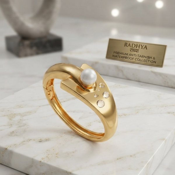 Elegant gold finish kada with a pearl accent