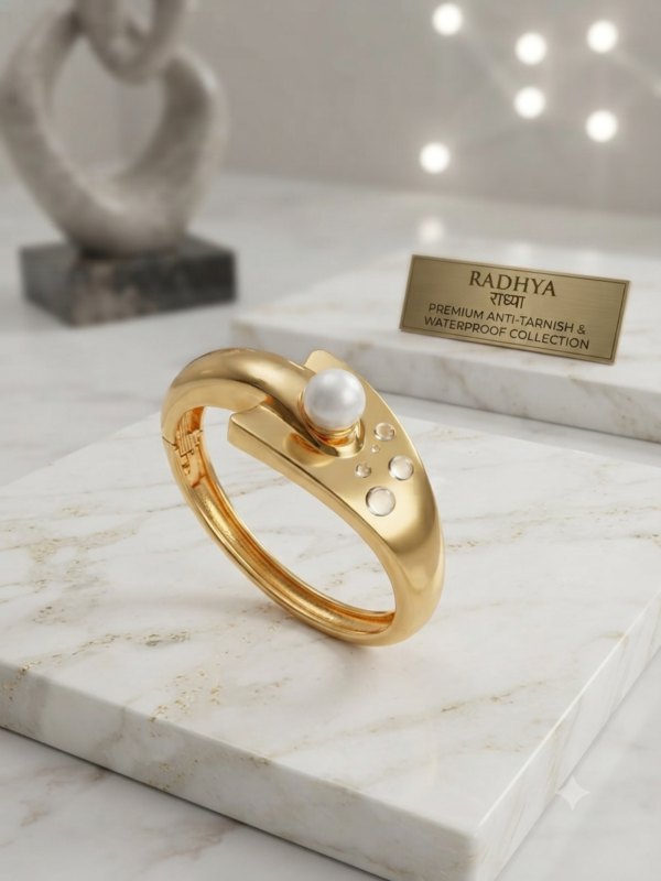 Elegant gold finish kada with a pearl accent