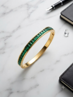 Gold finish emerald baguette stone bracelet