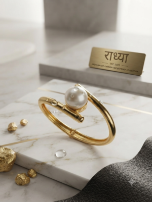Elegant gold finish kada with a pearl accent