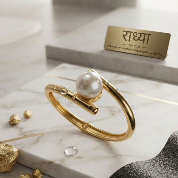 Elegant gold finish kada with a pearl accent