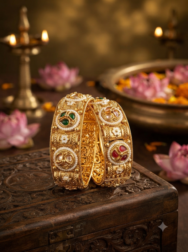 Antique gold finish multi-color stone kadas