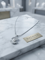 Silver snake chain with crystal oyster pearl pendant