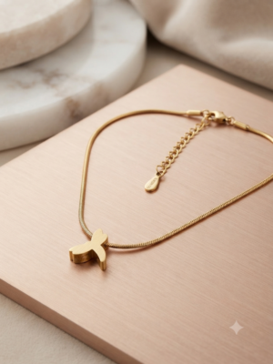 Gold finish snake chain with cute dolphin pendant.