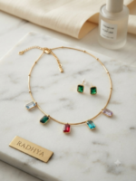 Vibrant multi-stone gold finish necklace set