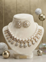 Elegant pearl and AD stone necklace set