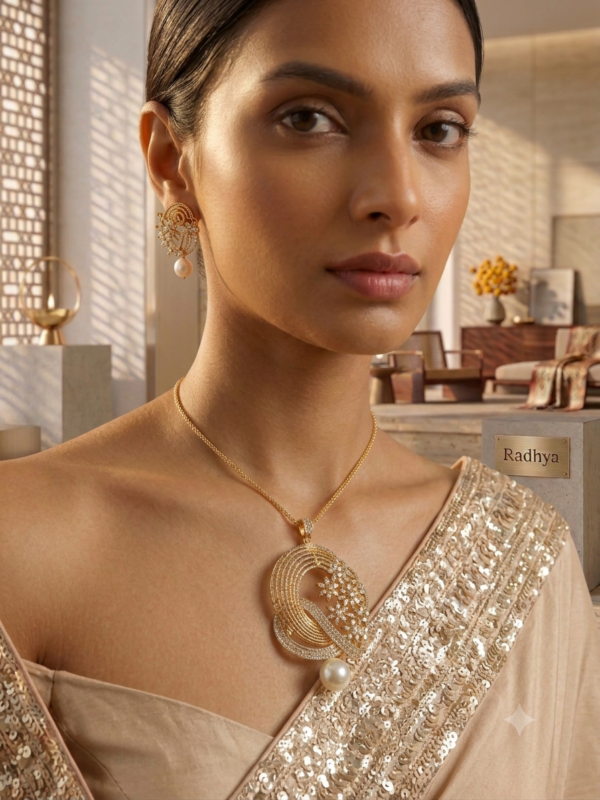 Elegant gold swirl pendant necklace set