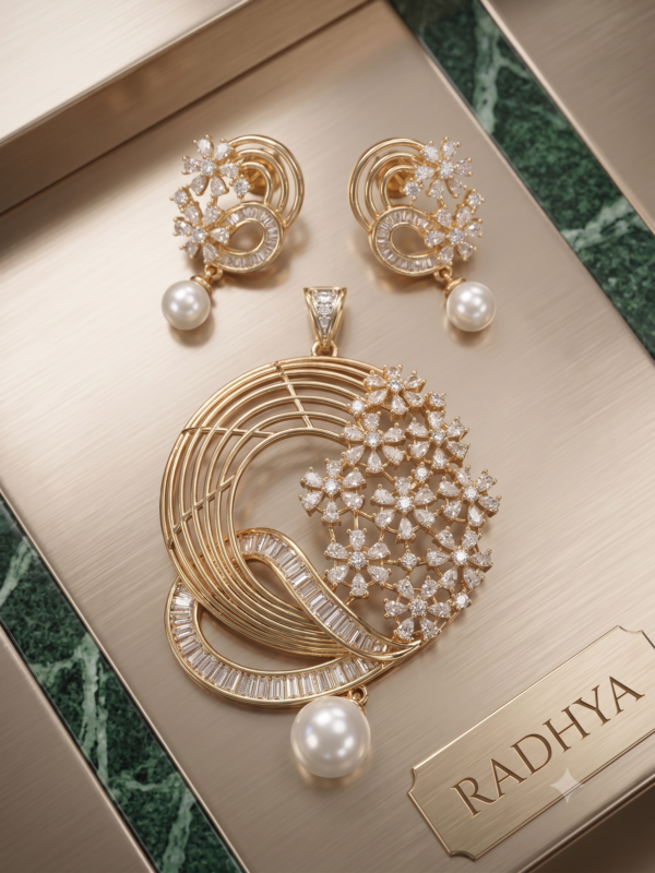 Elegant gold swirl pendant necklace set