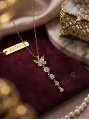Gold butterfly pendant necklace with sparkling stones