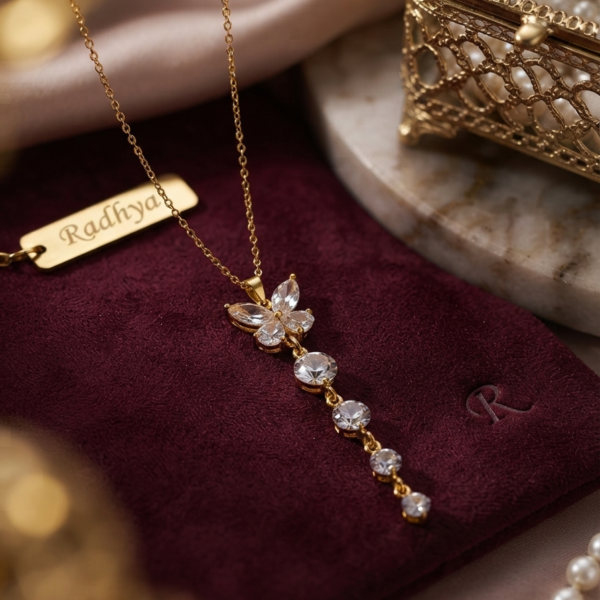 Gold butterfly pendant necklace with sparkling stones