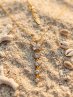 Gold butterfly pendant necklace with sparkling stones