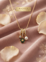 Gold finish green flower pendant necklace