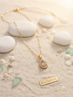 Elegant gold teardrop pink stone pendant necklace