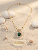 Green rectangular pendant gold snake chain necklace