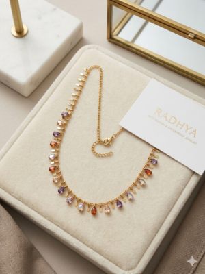 Multi-stone flower cascading pendant necklace with pearl