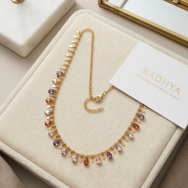 Multi-stone flower cascading pendant necklace with pearl