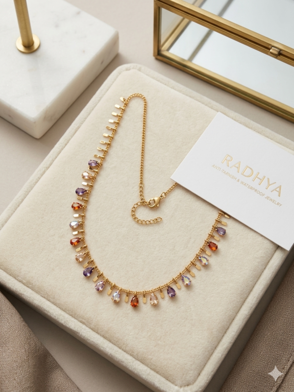 Multi-stone flower cascading pendant necklace with pearl