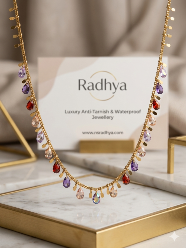 Multi-stone flower cascading pendant necklace with pearl