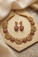 Temple gold peacock necklace set with colored stones