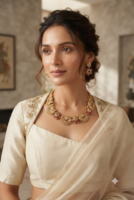 Temple gold peacock necklace set with colored stones