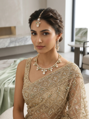 Elegant gold finish mint green AD stone necklace set