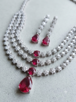 Silver ruby AD stone multi-strand necklace set