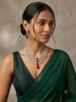Silver ruby AD stone multi-strand necklace set