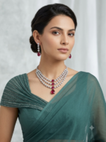 Silver ruby AD stone multi-strand necklace set